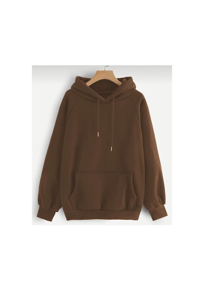 Blackjack Giyim Unisex Düz Kapüşonlu Sweatshirt Kahve1
