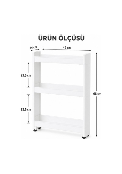 3'lü Slim Dar Alan Organizer Raf, Tekerlekli Çok Amaçlı Mutfak Ve Banyo Düzenleyici Beyaz Diğer