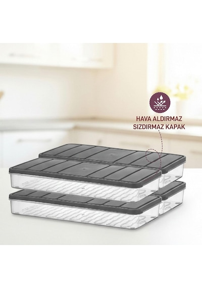 4 Adet 1 Lt. Nora Organizer Buzdolabı Buzluk Düzenleyici Saklama Kabı-gri Diğer
