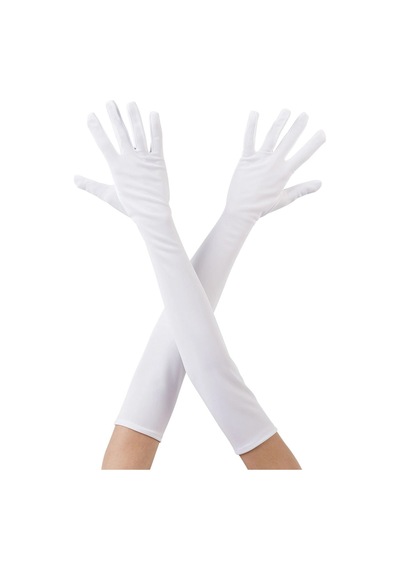Beyaz Renk Dirseğe Kadar Uzun Kumaş Eldiven 40 Cm Yetişkin