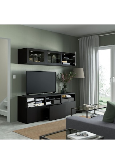 Tv Ünitesi, Venge-siyah-kahverengi-şeffaf Cam, 180x42x192 Cm, Lappvıken/sındvık, Fren Raylı Siyah Tv Ünitesi, Venge-siyah-kahverengi-şeffaf Cam, 180x42x192 Cm, Lappvıken/sındvık, Fren Raylı Siyah
