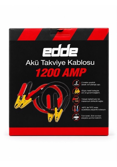 Edde Araba Araç Oto Akü Takviye Kablosu 1200 Amper