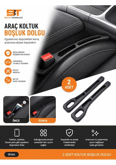 Koltuk Arası Boşluk Kapatma & Araç İçi Düzenleyici 2 Li Set Universal Oto Organizer Telefon Cüzdan
