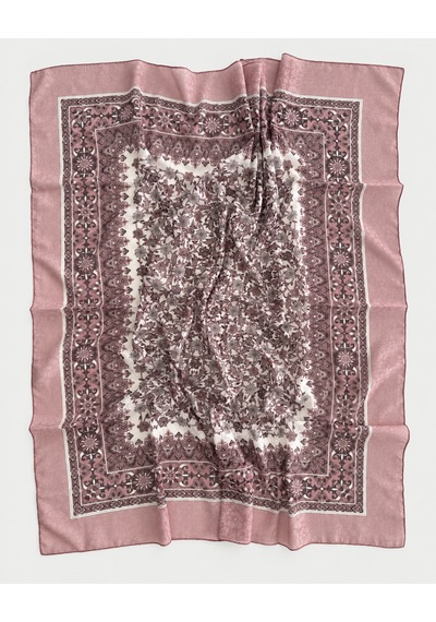 Fureya Vintage Desen Büyük Ebatlı Pamuk Eşarp Pembe