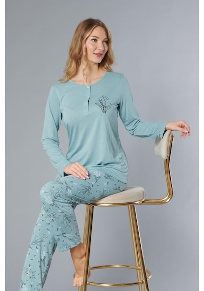 Uzun Kol Mevsimlik Pijama Takımı Viskon Alperi 790-38 YESIL