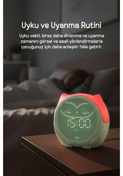 Cloud-b Melodili Sensörlü Masa Saati Uyku Eğitmeni 13x12x10 Cm Haki Yeşil