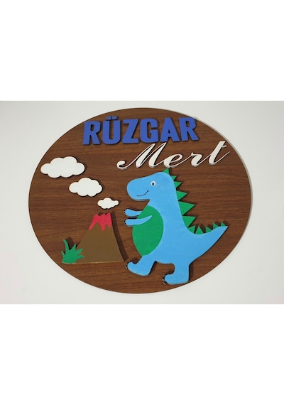 Hdrlazerdizayn Dinozor Detaylı Ahşap Kapı Süsü Çok Renkli