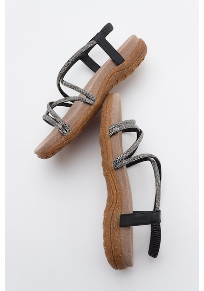 Luvishoes Ever Siyah Taşlı Kadın Sandalet Siyah