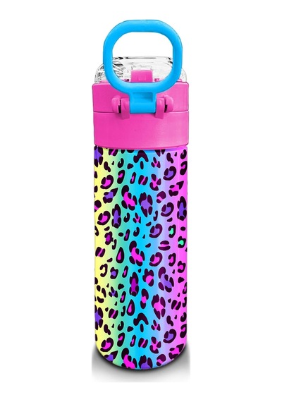 Coral High Kids Renkli Leopar Desenli Pipetli Ve Direk İçimli Paslanmaz Çelik Termos 500 Ml 31985 Pembe - Sarı