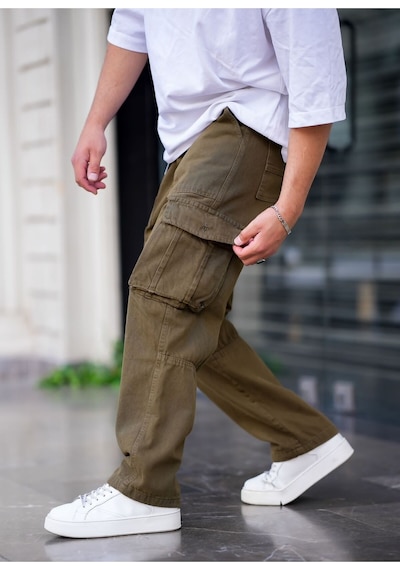 Erkek Kargo Cep Baggy Pantolon Rengi Haki