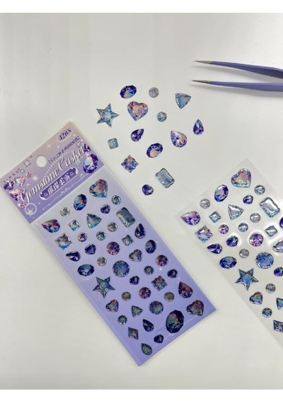 Holografik Galaxy Mavi Mor Işıltılı Tek Yaprak 42 Adet Taş Sticker Seti/etiket/çıkartma 1