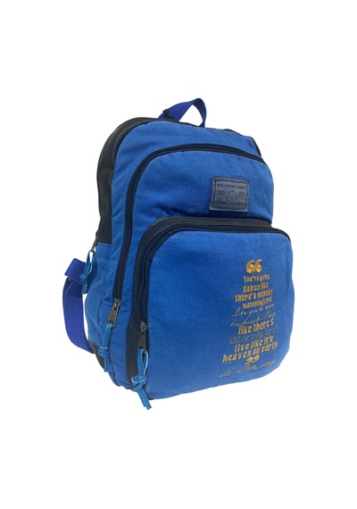 Old Cotton Cargo Kaliteli Siyah Vintage Salaş Baskılı Disayn Günlük Gezi Okul Sırt Çantası Revilla Bag 28x38cm Mavi
