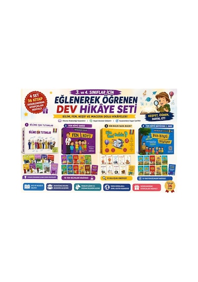 Model . Ve 4. Sınıf Bilim Ve Keşif Hikâye Seti 4'lü Dev Eğitici Kutu Set 36 Kitap