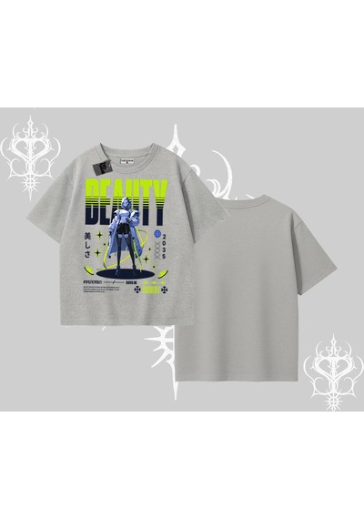 Tarzsokak Oversize Tshirt Anime Unity Neon Detaylı Grafik Baskılı Gri