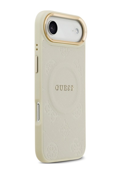 Apple Uyumlu iPhone 17 Air Kılıf Guess Lisanslı M-safeli Sıcak Baskı Yazı Logolu Pu Deri Peony Kapak Bej Bej