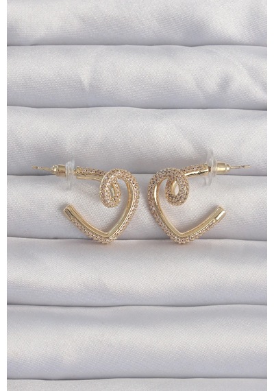 Zirkon Taşlı Kıvrımlı Yarım Kalp Küpe Gold Renk Çok Renkli