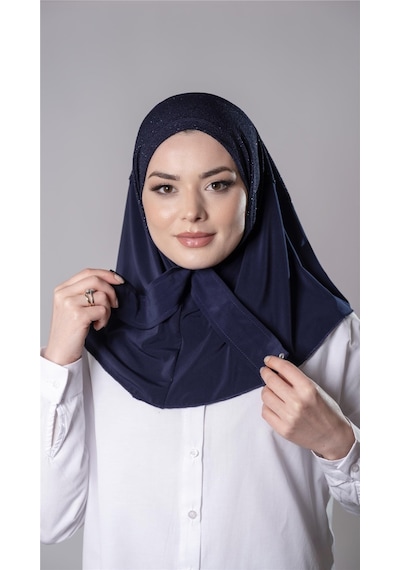 Hürrem Bone Lacivert Pratik Hazır Geçmeli Tesettür Eşarp Sandy Kumaş Arkadan Çıtçıtlı 2206 02
