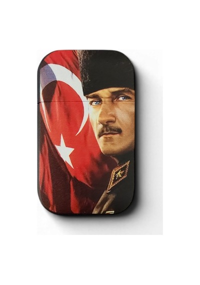 Dalgalanan Türk Bayrağı Ve Kalpaklı Atatürk Portreli Lüks Hediyelik Metal Çakmak Çok Renk