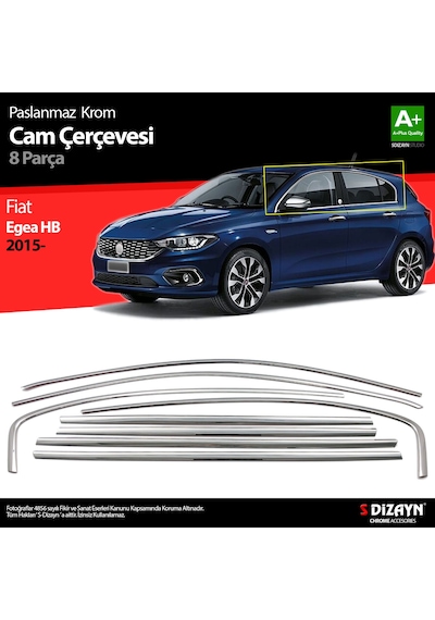S-dizayn Fiat Egea Hb Krom Cam Çerçevesi 8 Prç. 2015-2020 A+ Kalite