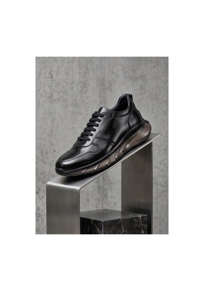 Crc Ayakkabı Premium Hakiki Deri Siyah Erkek Comfort Sneaker Bağcıklı Ayakkabı