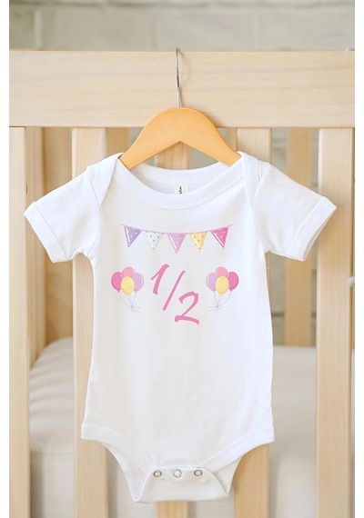 Hediyenza Half Birthday 2 Özel Tasarım Bebek Zıbın Pamuklu Çıtçıtlı Body Beyaz