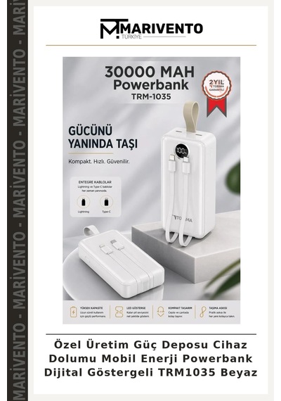Özel Üretim Güç Deposu Cihaz Dolumu Mobil Enerji Powerbank Dijital Göstergeli Trm1035 Beyaz Çok Renkli