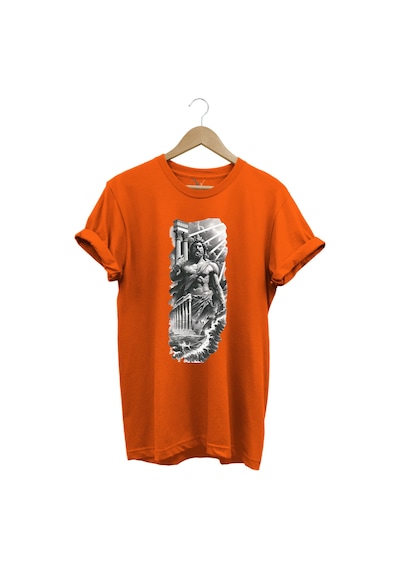 Yunan Mitolojisi Parthenon Zeus Baskılı Minimal Regular Fit %100 Pamuk Turuncu T-shirt Turuncu