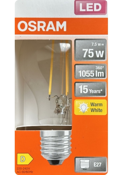 5 Adet Ledvance 7,5w Sarı Işık 2700k E27 Duylu Kalın Duy Filament Led Ampul