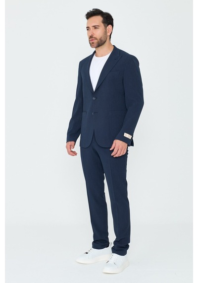 Lacivert Sivri Yaka 6 Drop Regular Fit Erkek Günlük Takım Elbise Laci