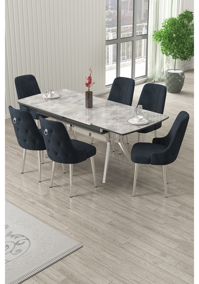 Canisa Nis Serisi 89x150 Açılabilir Lak Panel Rampla Gri Krom Ayak Masa Takımı Ve 6 Antrasit Sandalye Masa Rampla Gri Sandalye Antrasit Krom Ayak Canisa Nis Serisi 89x150 Açılabilir Lak Panel Rampla Gri Krom Ayak Masa Takımı Ve 6 Antrasit Sandalye Masa Rampla Gri Sandalye Antrasit Krom Ayak