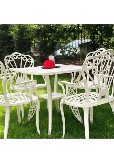 Ceritti Ferforje Görünümlü Plastik 4 Kişilik Kare Masa Takımı-110 Beyaz Ceritti Ferforje Görünümlü Plastik 4 Kişilik Kare Masa Takımı-110 Beyaz