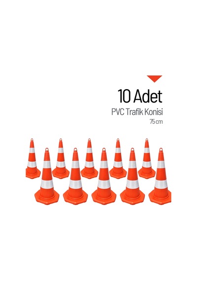 10'lu Pvc Trafik Konisi Seti 75 Cm Trafik Dubası-3626