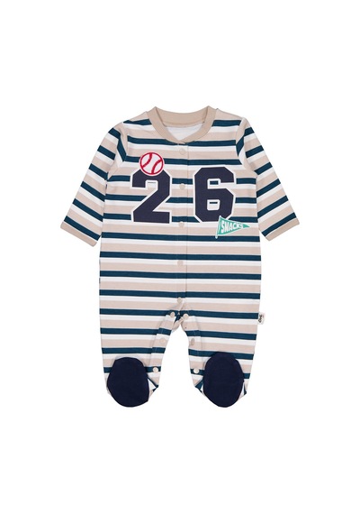 Civil Baby Çizgili 26 Baskılı Şapkalı 1-9 Ay Tulum - Bej Açık Vizon