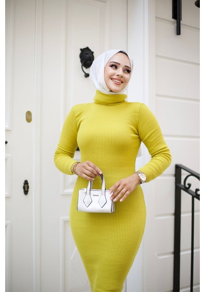 Hira Life Fashion Kadın Elbise Tesettür Giyim Balıkçı Yaka Ve Dar Kesim Triko Kalem Elbise Sarı Sarı Hira Life Fashion Kadın Elbise Tesettür Giyim Balıkçı Yaka Ve Dar Kesim Triko Kalem Elbise Sarı Sarı