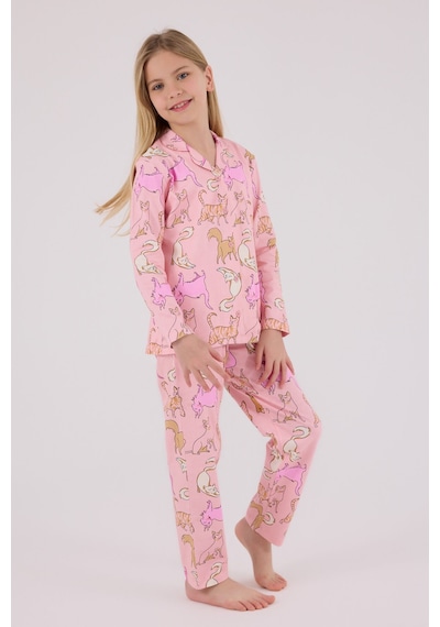 Rolypoly Kız Çocuk Pembe Gömlek Pijama Takımı 5274-48717 Pembe