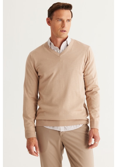 AC&Co / Altınyıldız Classics Erkek Bej Melanj Standart Fit Normal Kesim V Yaka Pamuklu Triko Kazak Bej Melanj AC&Co / Altınyıldız Classics Erkek Bej Melanj Standart Fit Normal Kesim V Yaka Pamuklu Triko Kazak Bej Melanj