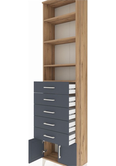 Arges Dolap 4 Raflı 5 Çekmeceli 2 Kapaklı 60x30x243 Çam-antrasit Atlas Çam