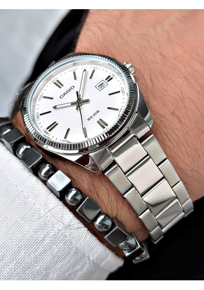Casio Nda3177  Erkek Kol Saati Gümüş - Beyaz + Bileklik