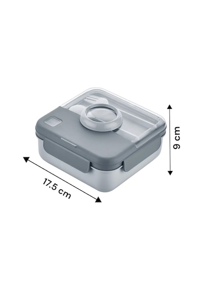 Qlux L-00927 Lunch Box Diyet Ofis Okul Sporcu Fitness Sefer Tası Çatal Kaşıklı Beslenme Kabı Bpa İçermez Gri