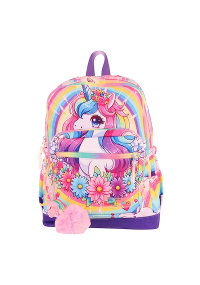 Kaukko Dört Bölmeli Kız Çocuk - Pembe Mor - Unicorn Baskılı - İlkokul Okul Sırt Çantası - L5249 Pembe - Mor
