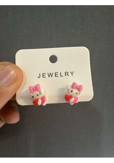 Hello Kitty Çocuk Kalp Temalı Küpe Çok Renkli