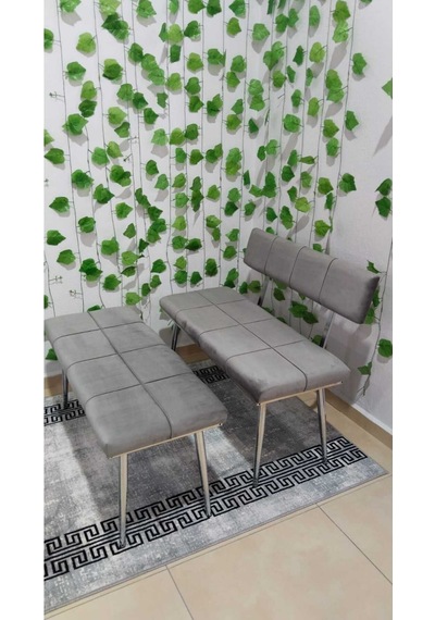 Özcan Metal Krom Metal Ayaklı Bench Sırtlı Mutfak Salon Antre Yatak Odası Puf Bank Oturak Takımı Açıkgri