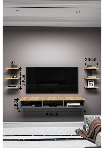 Dekoratif Raflı Tv Ünitesi,beyaz-atlantik Çam,portatif Minifix Kurulum Beyaz - Atlantik Çam Dekoratif Raflı Tv Ünitesi,beyaz-atlantik Çam,portatif Minifix Kurulum Beyaz - Atlantik Çam