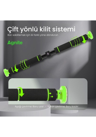 Agnıte Ayarlanabilir Kapı Barfiks Demiri 60-100 Cm Ev Tipi Fitness Yeşil