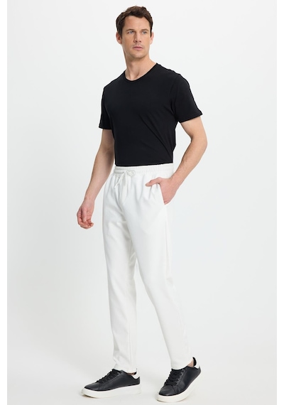 Tudors Erkek Regular Fit Klasik Kesim Beli Lastikli Bağcıklı Koyu Beyaz Jogger Pantolon-41787 Beyaz
