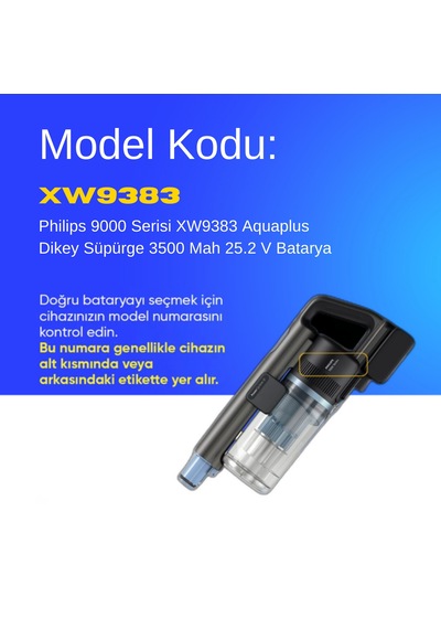 Philips 9000 Serisi Xw9383 Aquaplus Dikey Süpürge 3500 Mah 25.2 V Batarya  Uyumlu Uzun Ömürlü, Maksimum Performans Pil