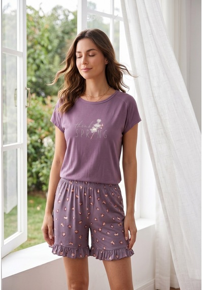 Guava Rahat Düğmesiz Kadın Bisiklet Yaka Yazlık Viskon Kısa Kol Mini Şortlu Pijama Takımı lila Guava Rahat Düğmesiz Kadın Bisiklet Yaka Yazlık Viskon Kısa Kol Mini Şortlu Pijama Takımı lila