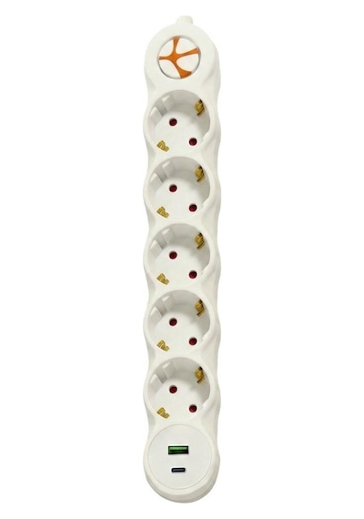 Tunçmatik Powerstrıp 5'li Type-c + Usb'li Anahtarlı 5 Metre Grup Priz Tsk19069 5 M