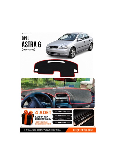 Opel Astra G 1998-2008 Uyumlu Torpido Örtüsü, Torpido Kılıfı - Siyah-kırmızı - Op002