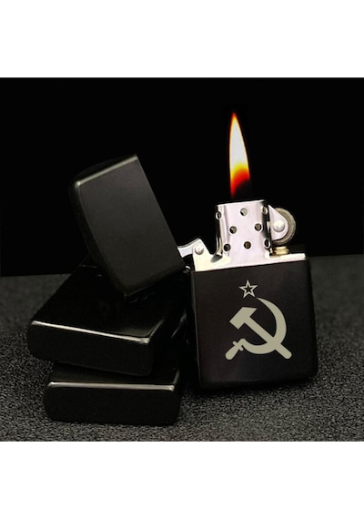 Sovyet Orak Çekiç Lazer Baskılı Gri Metal Benzinli Çakmak